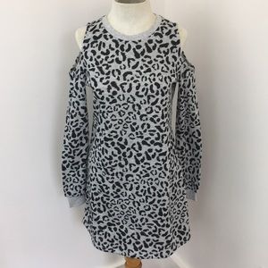 Leopard Print Cold Shoulder Mini Dress Sweatshirt